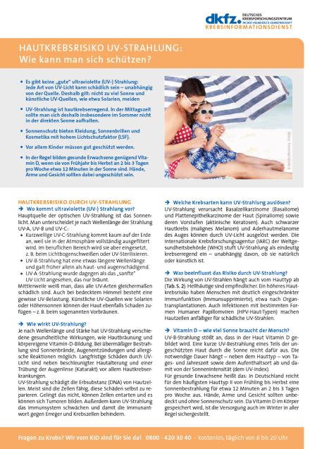 Vorschau vom Informationsblatt "Hautkrebsrisiko UV-Strahlung: Wie kann man sich schützen?"